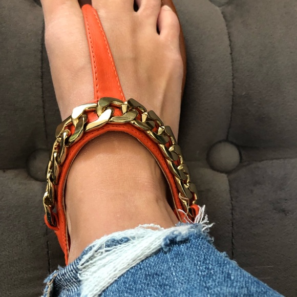 Slingback Thong Sandals 5.5 Orange W/ Gold Chain🆕 - Picture 5 of 5